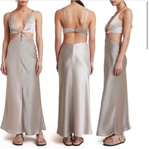NWT Bec & Bridge Size US 10 Felix Satin Cutout Maxi Dress Stone Gray $320